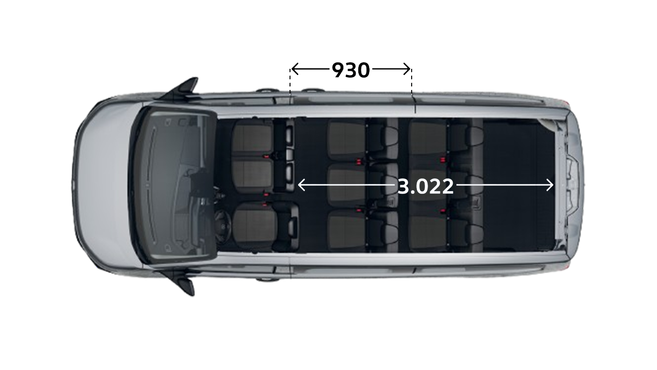 Nowy Transporter Kombi wymiary widok z góry.