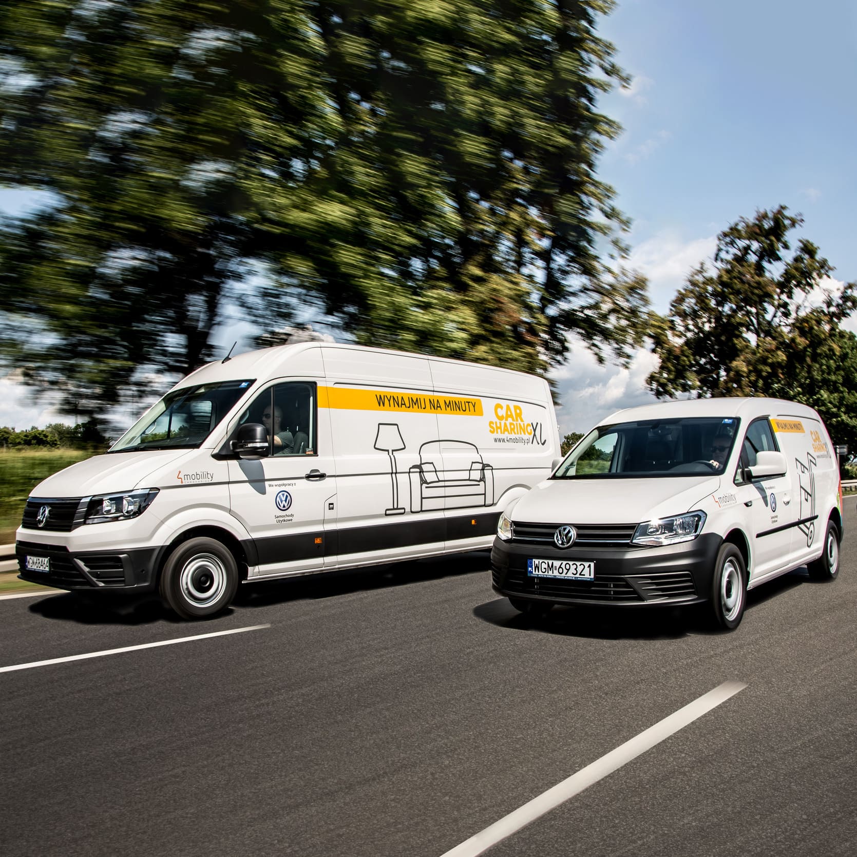 Crafter i Caddy w okleinie carsharingu na drodze